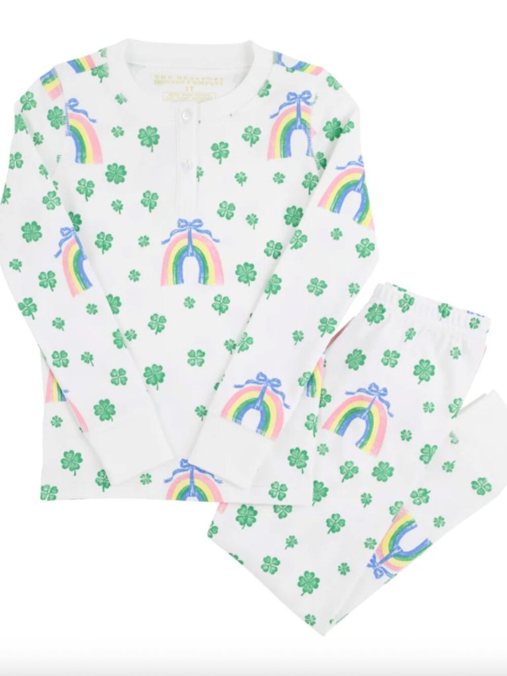 TBBC Beaufort Bonnet Company Sara Jane Pajama Set Crescent Clover Rainbows 4T